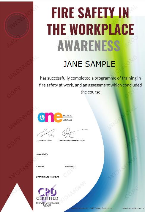 The Final Certificate Of The Fire Safety in the Workplace Awareness Course