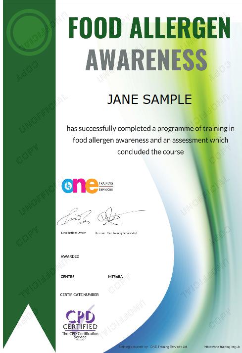 The Final Certificate Of The Food Allergen Awareness Course