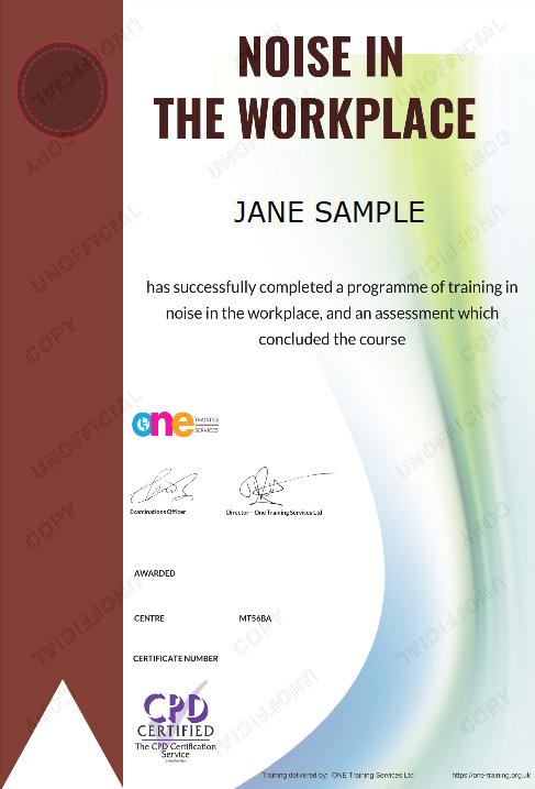 The Final Certificate Of The Noise in the Workplace Course