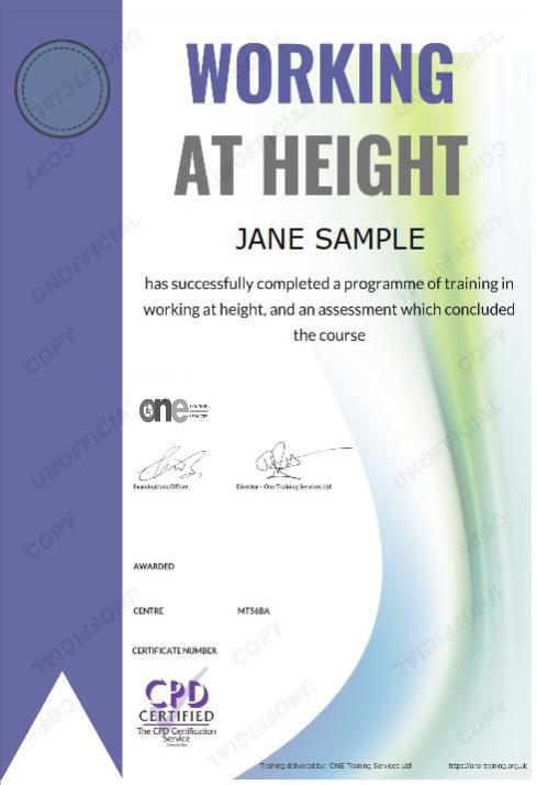 Working at Height course certificate