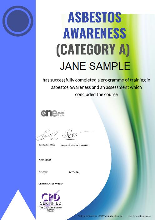 Certificate Asbestos Awareness Category A Course