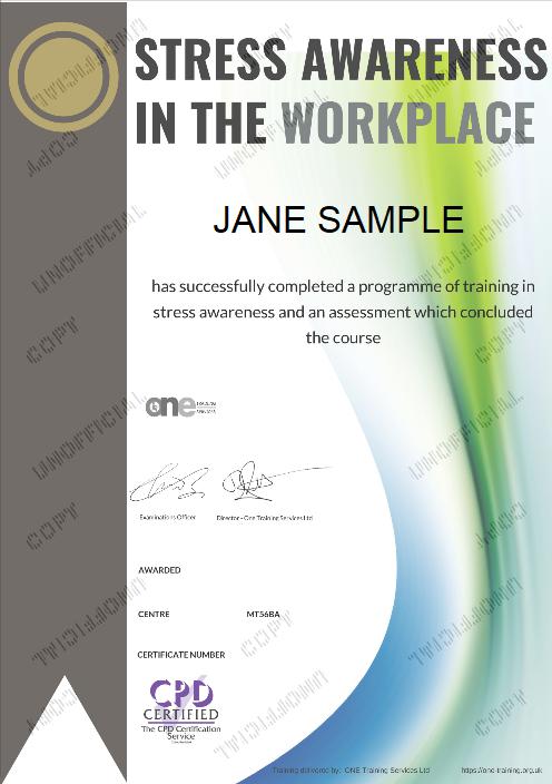 Stress Awareness In The Workplace Course Certificate